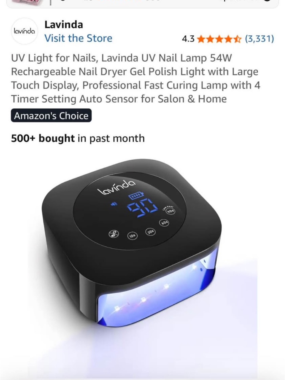 NIB Lavinda Black UV Nail Lamp with Digital Touch Display